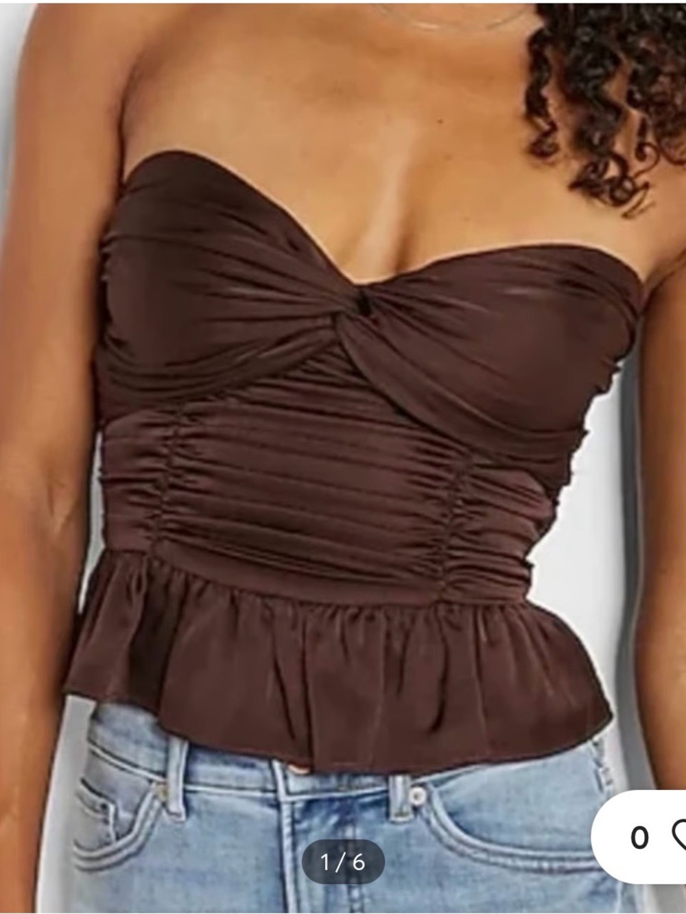 Express NWT Brown Satin Twist Front Ruffle Peplum Strapless Tupe Top Medium